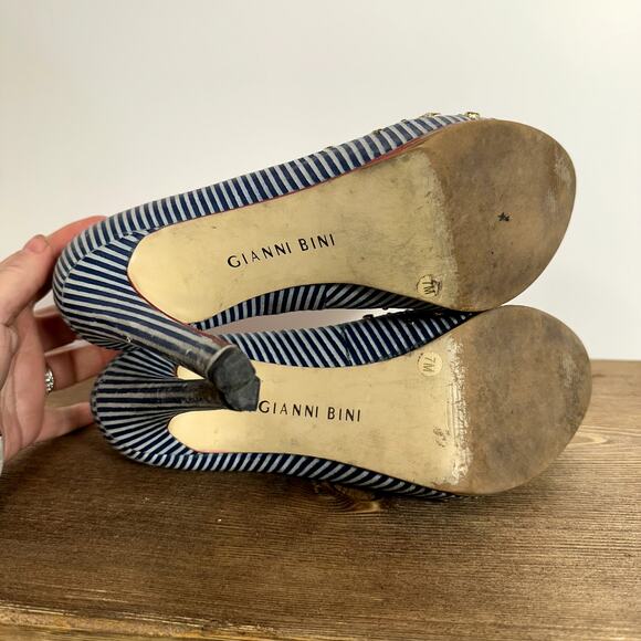 Gianni Bini Chunky Platform Ultra High Heels SZ 7 Nautical Striped Star  Retro - Picture 9 of 10